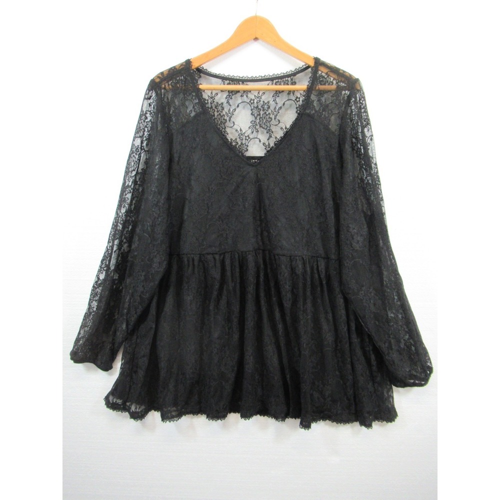 NEW Torrid Black Lace Babydoll Top Women Plus Size 4X Long Sleeve Peasant Blouse